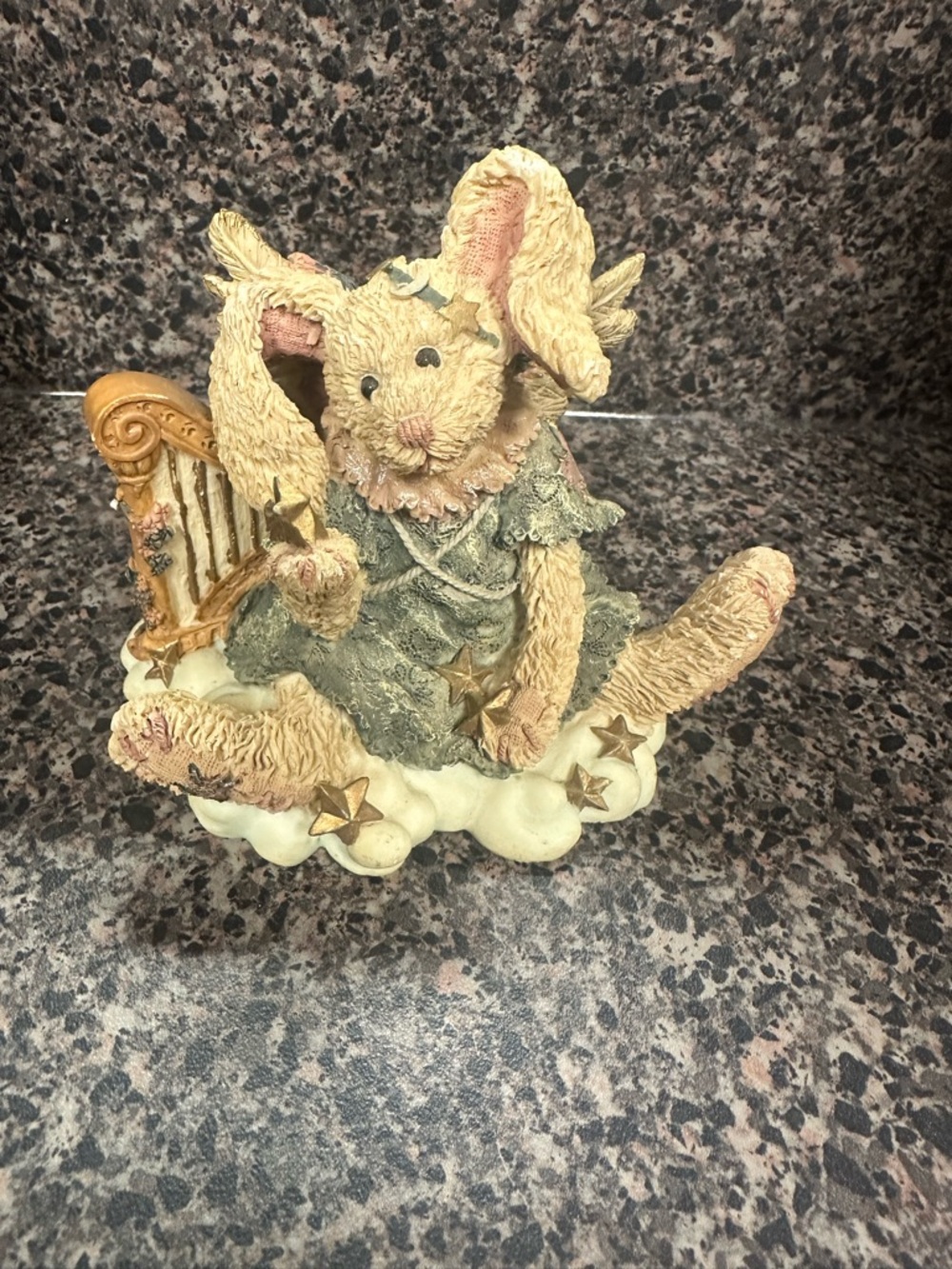 Boyds Bears Tan Bunny Angel with Gold Harp and Stars